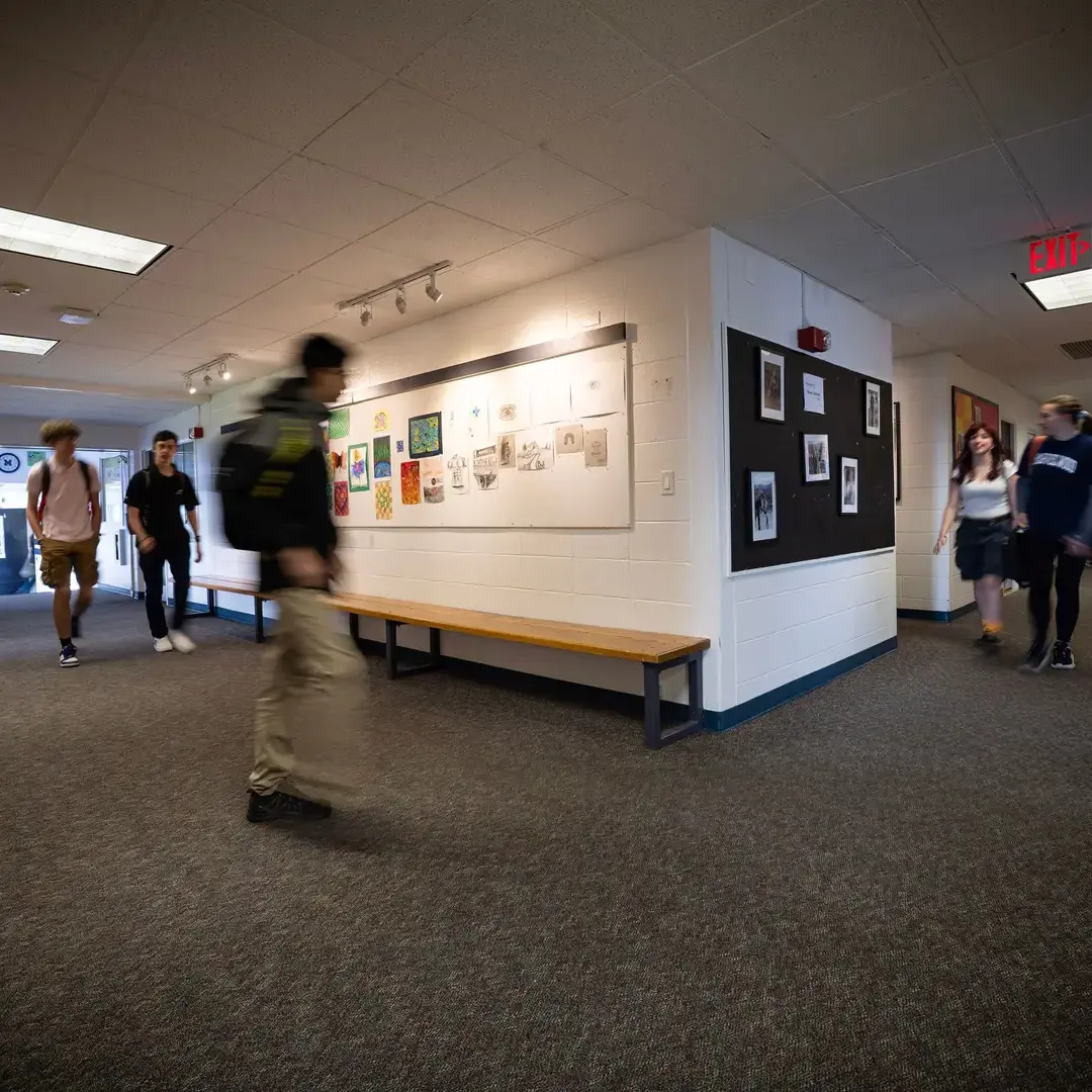 Students walking around campus halls