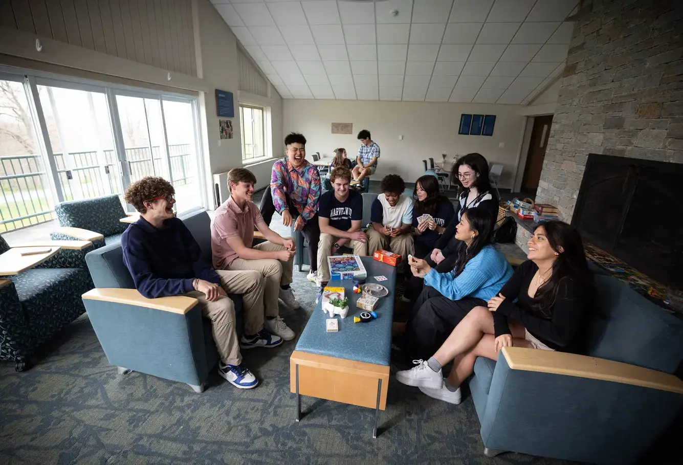 Students hanging out in dorm common room